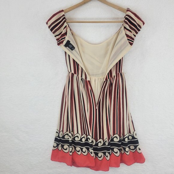 Anna Sui For Gossip Girl 100% Silk Striped Pleated Summer Dress Women's Size  1 - Picture 4 of 13